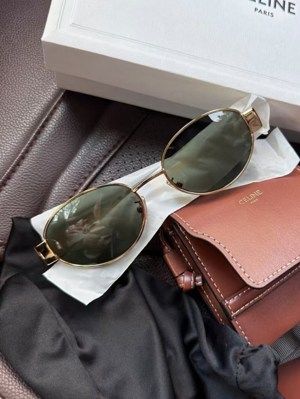 Rare Celine Sunglasses – Gold Frame + Leather Case Included